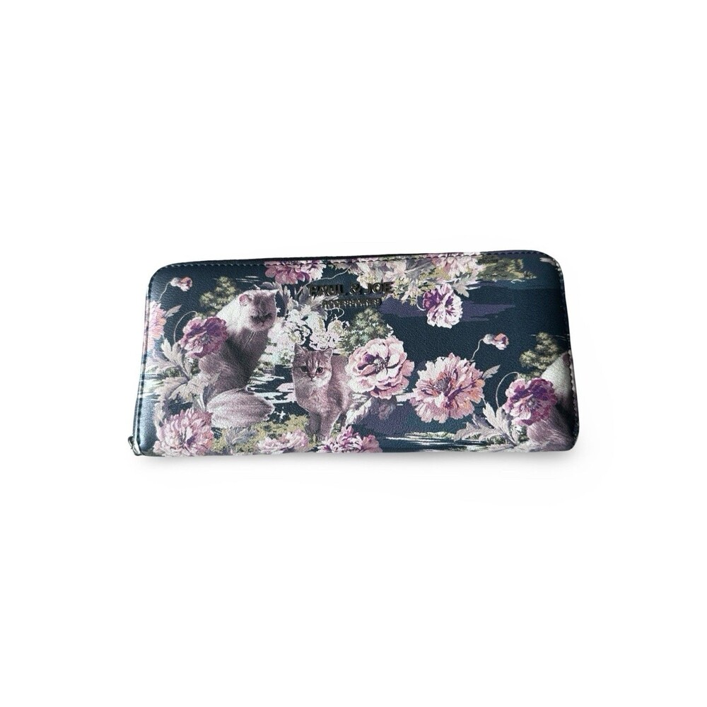 Paul & Joe zip-around wallet floral print with cats.